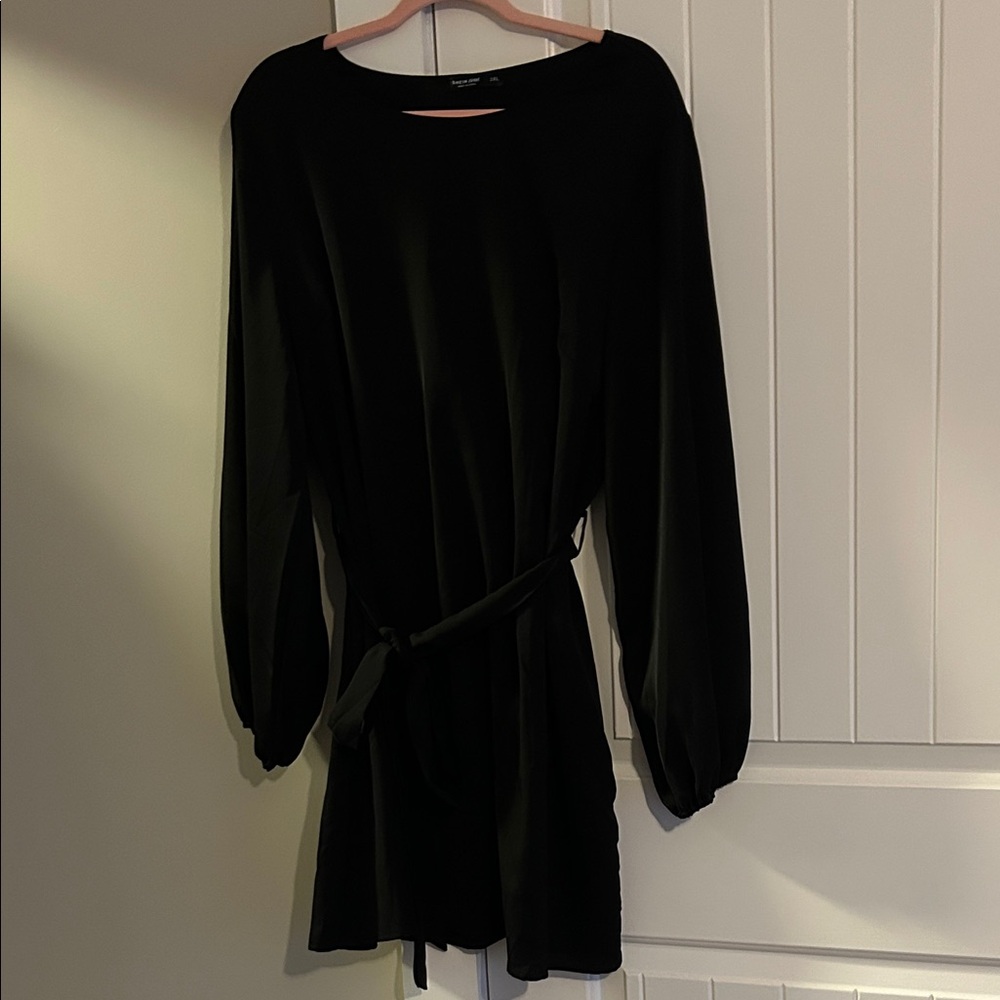 SHEIN Black Long Sleeve Belted Mini Dress
